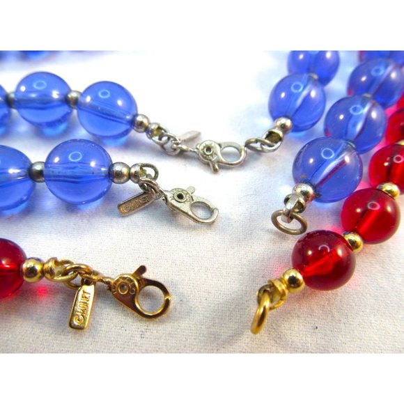 Vintage Monet Red and Blue Plastic Bead Necklaces Set of 3 - Picture 7 of 11